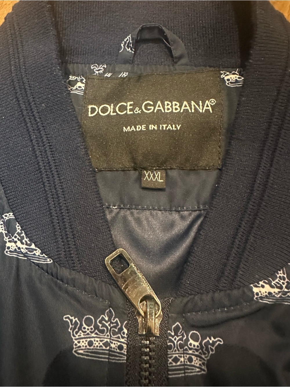 Dolce & Gabbana Navy Crown-Print Bomber Jacket